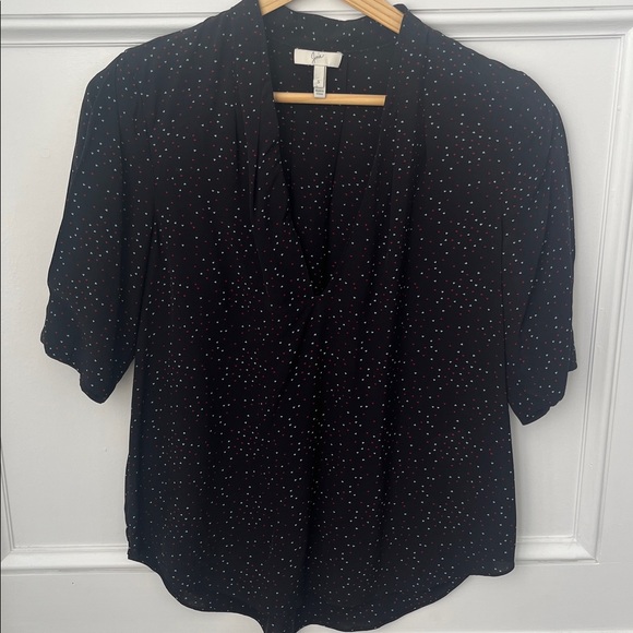 Joie Silky Black Blouse With Mini Heart Print Pattern - Picture 2 of 7